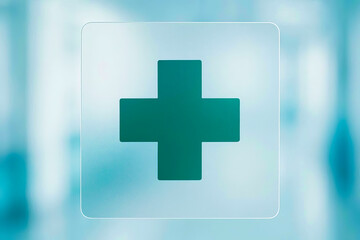 Obraz premium Frosted glass with medical cross symbol