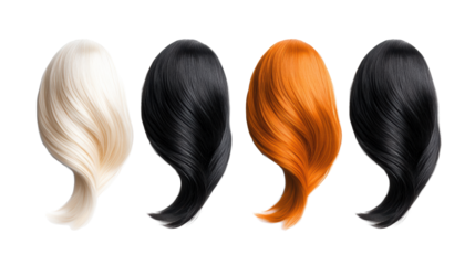 Colorful Wig Collection on Transparent Background