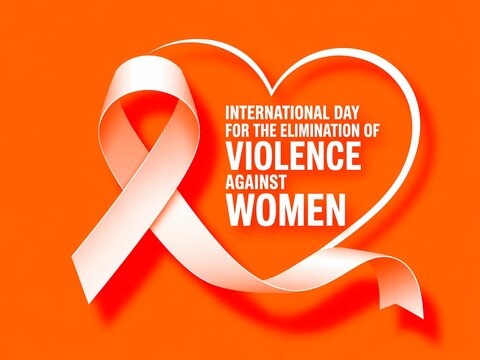 Orange ribbon heart symbolizing international day for the elimination of violence against women