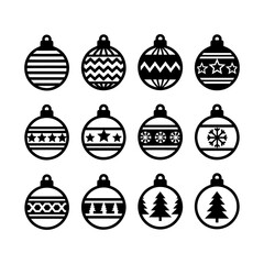 Christmas Ornament Ball Icon Set Black and White