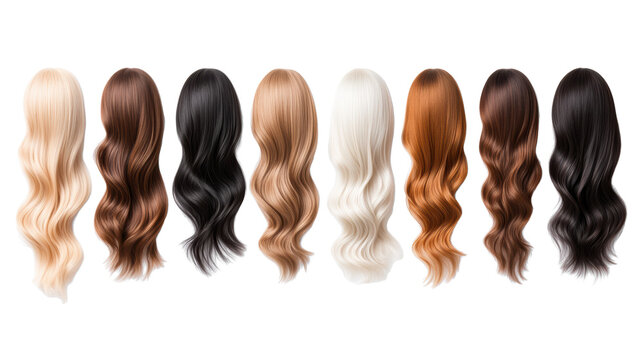 Diverse Wigs on Transparent Background