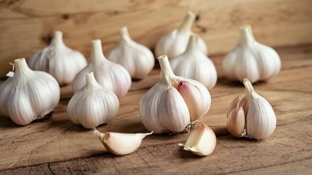 garlic on a wooden table