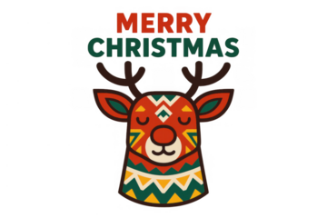 Reindeer head with ethnic pattern design, merry christmas typography greeting, celebrating winter holiday spirit
