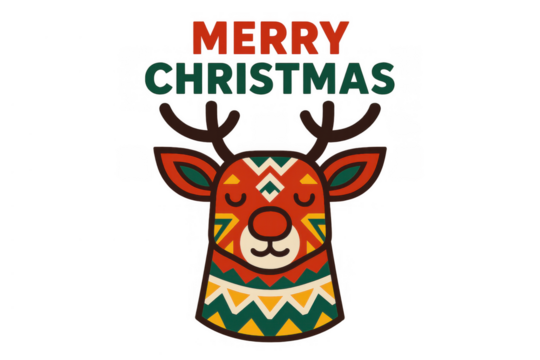 Reindeer head with ethnic pattern design, merry christmas typography greeting, celebrating winter holiday spirit