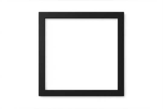 Empty black square picture frame with transparent background