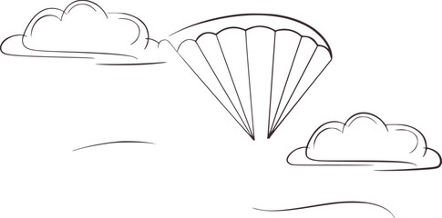 Minimalist parachute descending through clouds skydiving descent