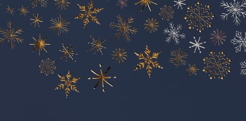 Stunning abstract snowflake design in gold and silver against a dark blue backdrop, perfect for winter and holiday themes. Ideal for Christmas,