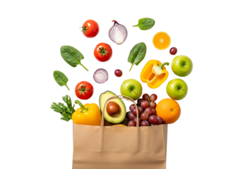 Fresh Produce Overflowing from a Grocery Bag Healthy Eating Concept.
