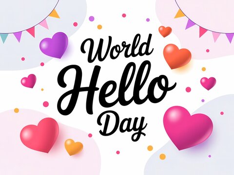 Celebrate world hello day with hearts and confetti a festive greeting for connection - Powered by Adobe