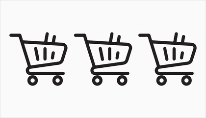 Three shopping cart icons in a row, representing online shopping, ecommerce, and retail, easy to use and customize