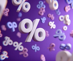 3D Concept of Floating Percent Symbols on Vibrant Purple Background