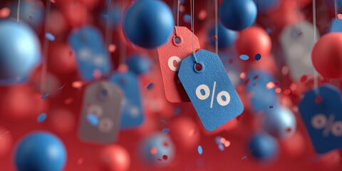 Colorful Discount Tags and Bubbles on Festive Background