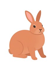 A cute, light-brown rabbit sits alert with perked ears and a focused gaze on a white background, appearing cartoonish
