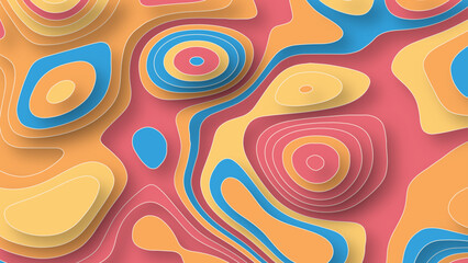 Minimal paper cut style composition with layers of geometric shapes and lines in colorful tone shades. Top view
