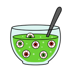 vector illustration of a bowl of Halloween punch with floating eyeballs