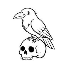 vector illustration of A friendly raven perched on a skull silhouette