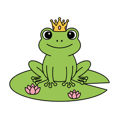 vector illustration of a frog wearing a crown and sitting on a lily pad