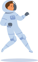 Young astronaut in spacesuit floating in zero gravity, exploring the vastness of space