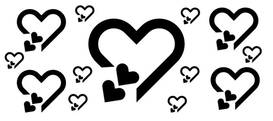Love heart icon set. Heart shape isolated on white background. Love shape with black color. Vector illustration.