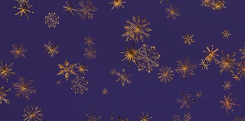 Elegant abstract design featuring golden snowflakes on a deep blue backdrop, perfect for winter holiday concepts and seasonal greetings.