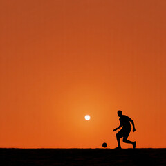 Dramatic Soccer Silhouette: Player Kicking the Ball at Sunrise or Sunset.