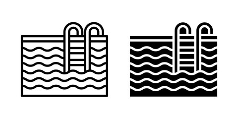 Swimming Pool icon set. A minimalist line art illustration of a swimming pool. perfect for summer vacation designs, water sport concepts, or recreation related projects. Isolated on white background.