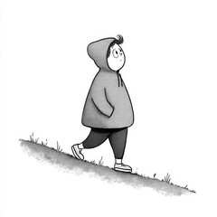 Abstract Man Walking: Stylized Character in a Hoodie on a White Background.