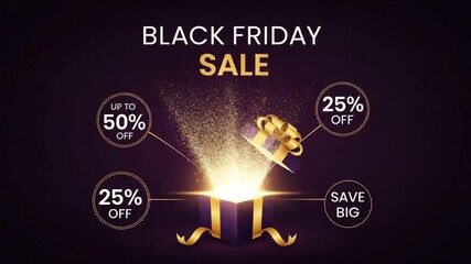 Black Friday Sale Surprise Gift Box Exploding With Discounts Up To 50 Percent Off Save Big - Powered by Adobe