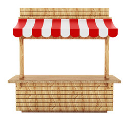 Empty desk or street vendor stall on transparent background. 3D illustration