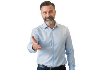 Mature man offering handshake isolated on transparent background