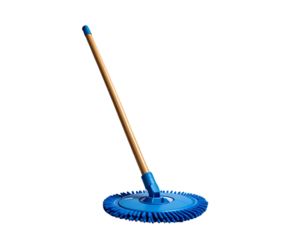 Household Mop with Wooden Stick and Blue Base – Transparent Studio PNG