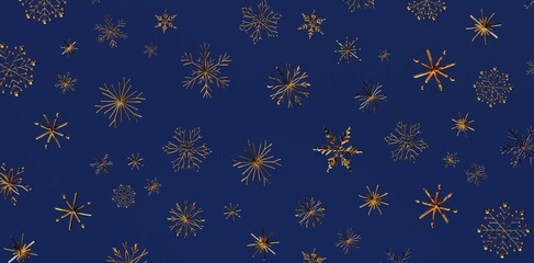 Stunning golden snowflakes pattern on a deep blue backdrop, perfect for winter and holiday designs. Ideal for festive greetings, cards and digit