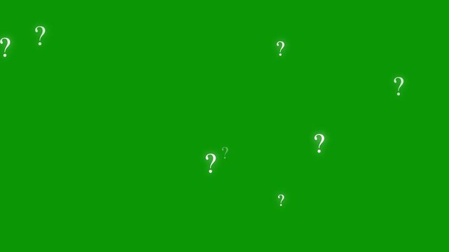 Question marks popping up animation, animation of a lot of white question mark moving on green screen background motion graphic effects, Transparent Effect for Video Editing and Visual Effects. 4K
