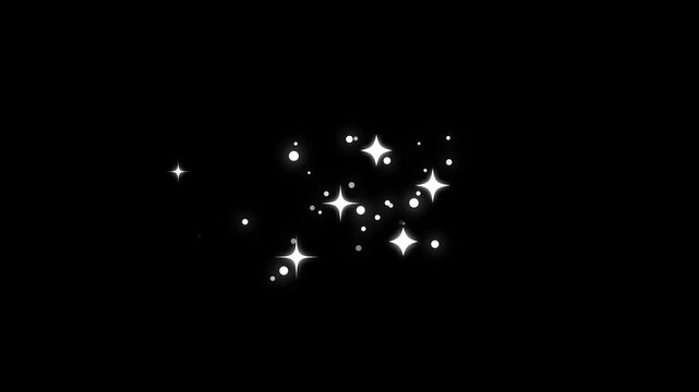 Twinkle and sparkle star effects with slow rising air bubbles, Twinkling cartoon stars and glitter FX, bubbles bursts, Glitter particles light trail, 2D shining twinkle effect on black screen. 4K