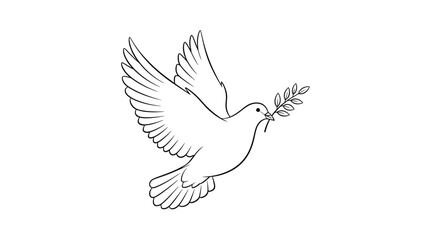 Obraz premium A graceful outline of a dove carrying an olive branch, symbolizing peace and hope, set against a pristine white background.
