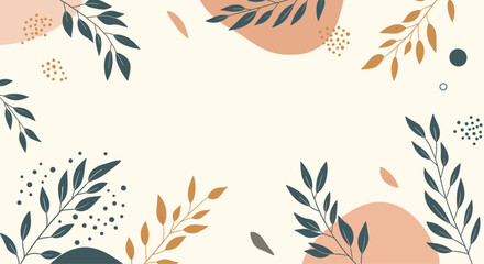 Elegant botanical background with floral branches, abstract shapes, and a soft, neutral color palette creates a calming, minimalist design.