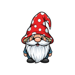 Cute Cartoon Gnome with Red Polka Dot Hat