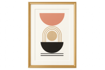 Abstract geometric mid century modern wall art with golden frame