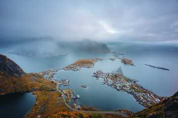 View from Reinebringen on the Norwegian Lofoten Islands