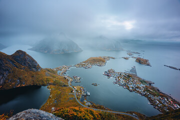 View from Reinebringen on the Norwegian Lofoten Islands