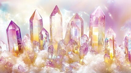 Beautiful pile of sharp interlocking crystal shards with light