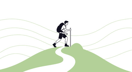 Fototapeta premium Minimalist Illustration Of A Hiker Embarking On A Journey In Nature's Embrace