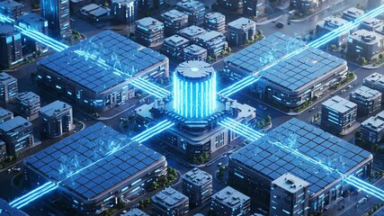 Abstract digital metropolis with network connections aerial view - Powered by Adobe