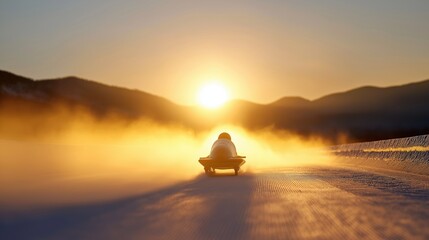 Sunlit Luge Racer on Icy Mountain Track
