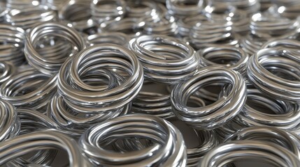 Close up of scattered metallic springs piled together