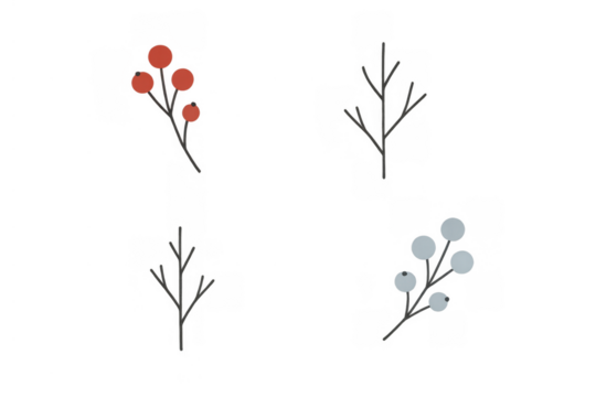 Winter berries and twigs collection, creating decor elements for seasonal designs, transparent background