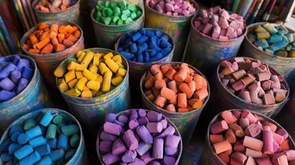 Colorful Chalk Pastels in Buckets for Art and Drawing