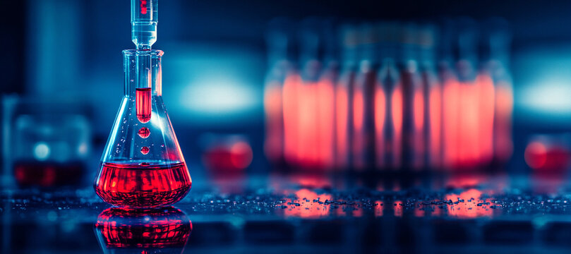 clinic laboratory blood analysis test tubes. parental screening blood test banner analysis. A striking banner visual of laboratory work and medical science - Powered by Adobe