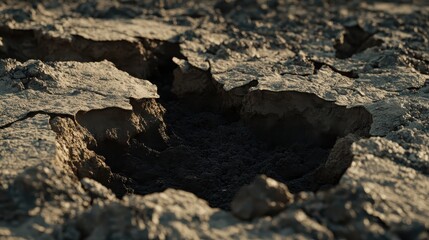 Cracked Earth Surface with Deep Fissures in a Dry Landscape