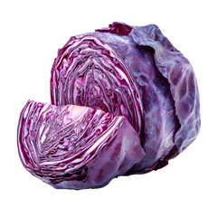 Obraz premium Fresh red cabbage cut in half on white background